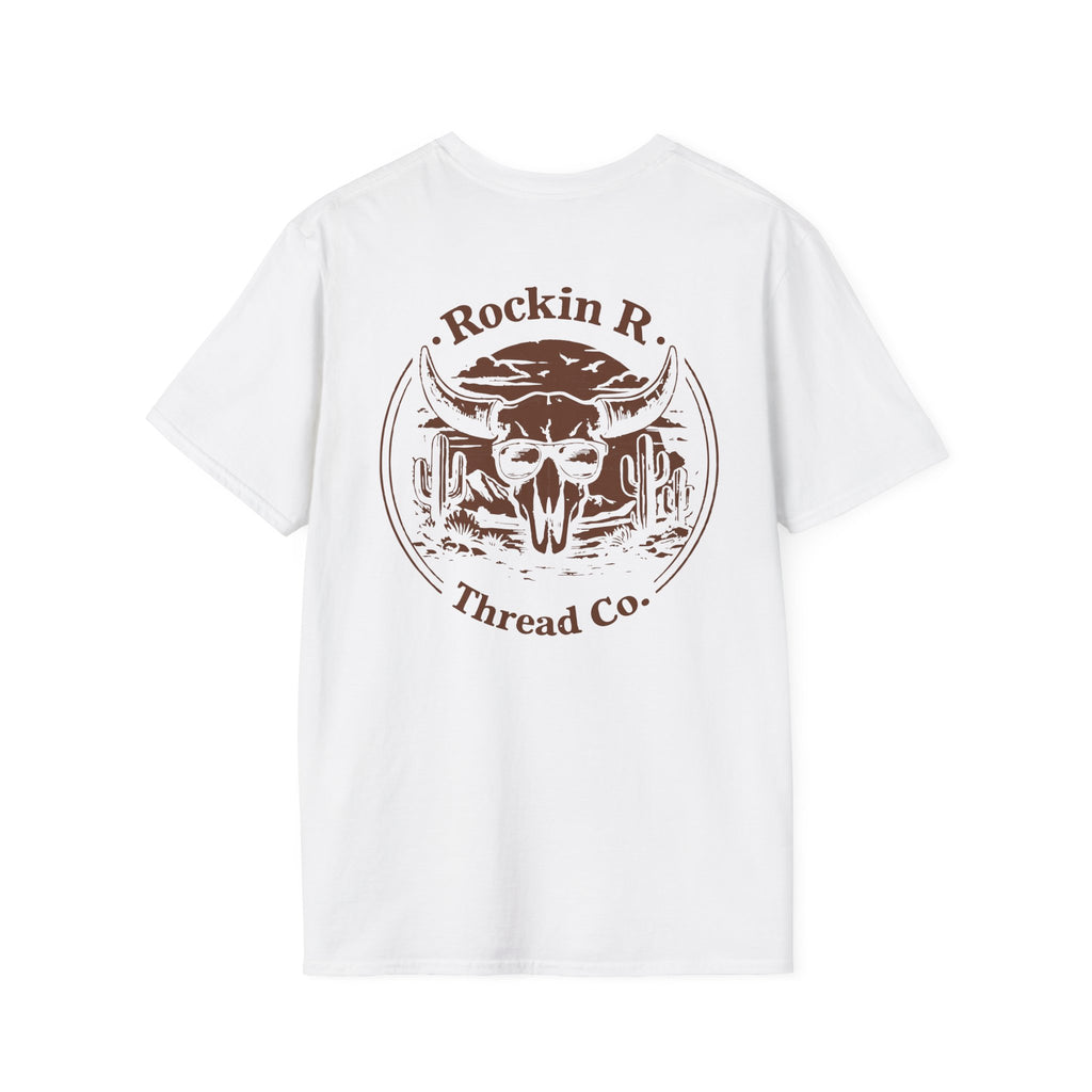 Cow Skull Desert Logo T‑Shirt — "Rockin R. Thread Co." Western Graphic Tee